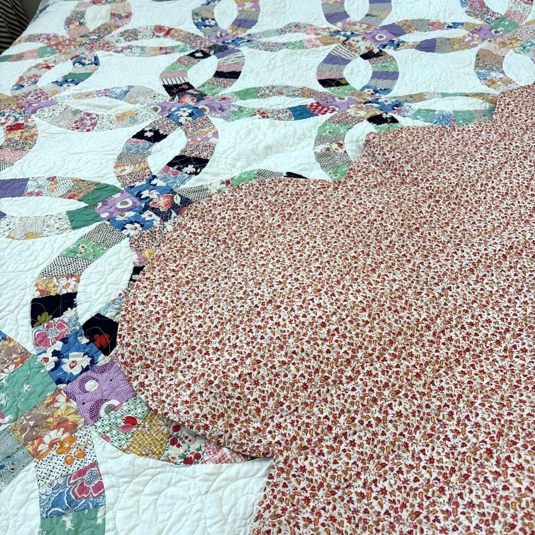 美品】アメリカンアンティークキルト⭐︎ダブルウエディング 約208×180cm