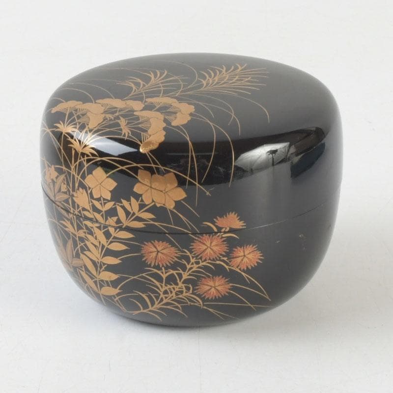 茶道具 加賀蒔絵師 中村宗尹作 秋草蒔絵 平棗 共箱 V 9661