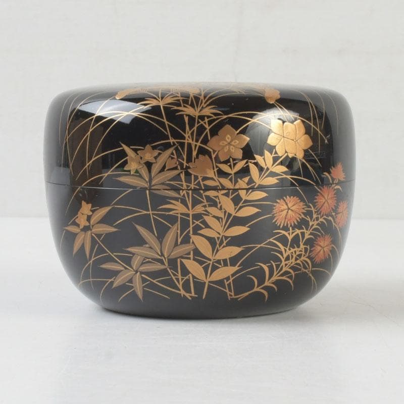 茶道具 加賀蒔絵師 中村宗尹作 コレクション 秋草蒔絵 平棗 共箱 V 9661