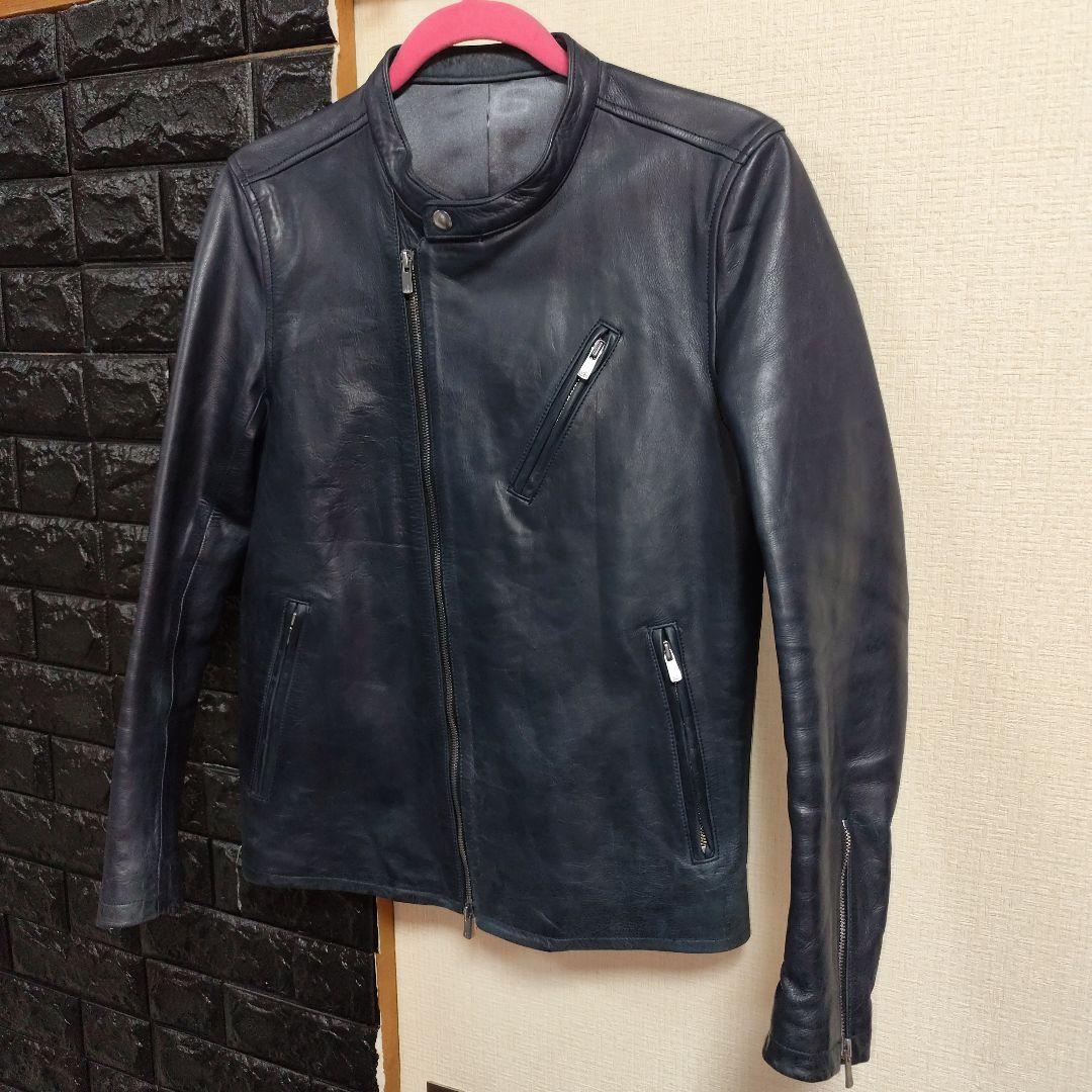 ノーアイディー 希少色ダークブルー本革（牛革）ダブルブレスト