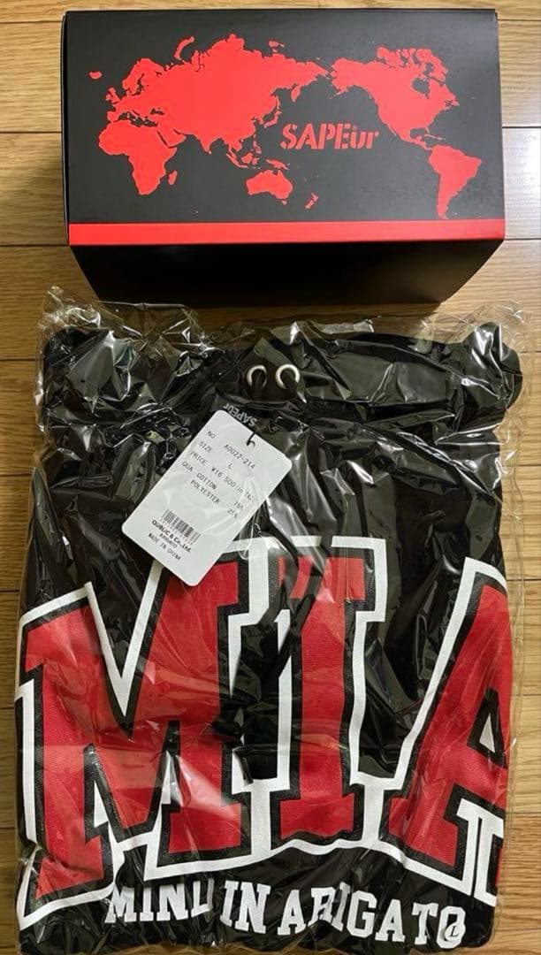 新品タグ付　サプールSapeur プルオーバー　パーカー　ヘビーウエイト L 黒