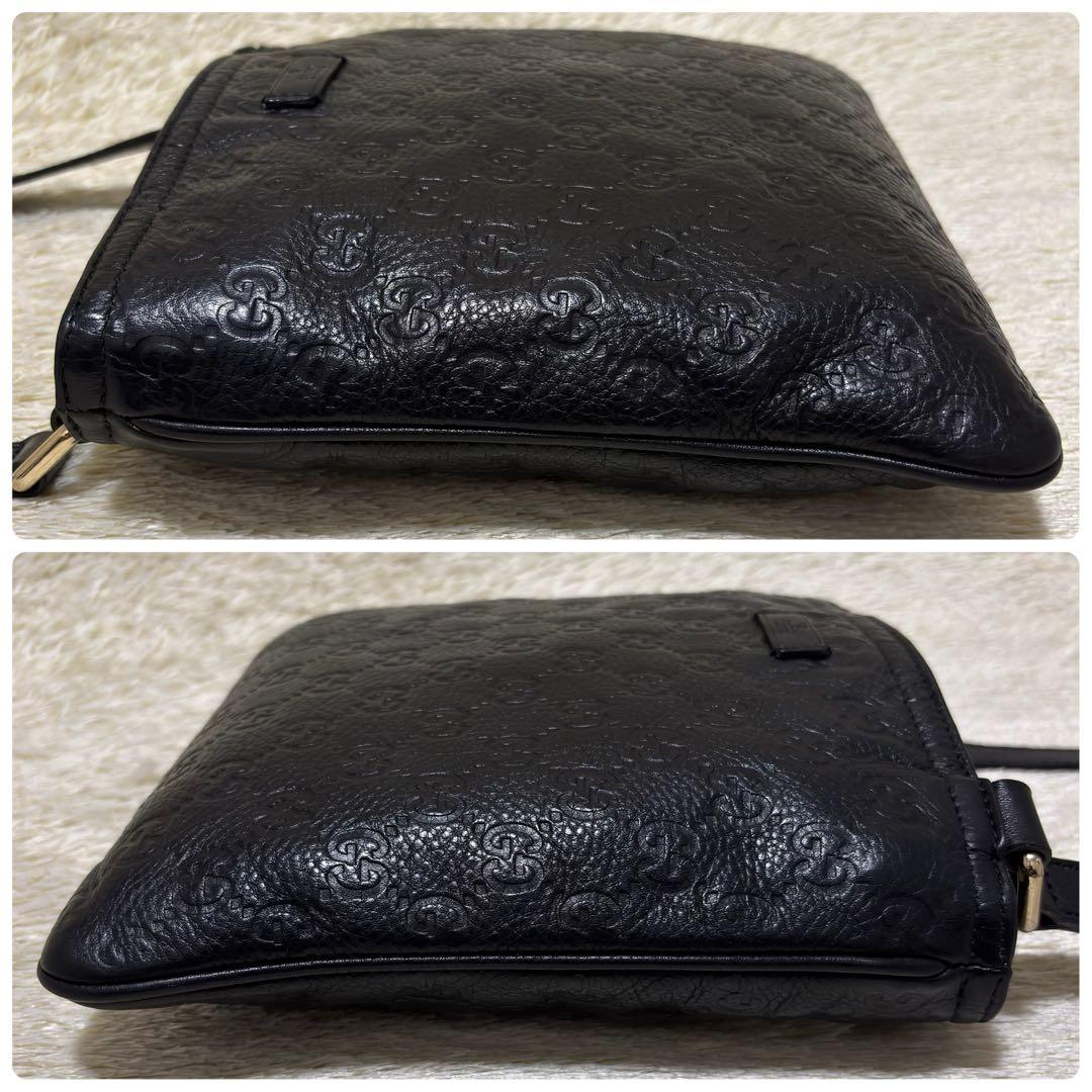 522✨GUCCI✨グッチ ショルダーバッグ シマレザー GG柄 斜め掛け 黒