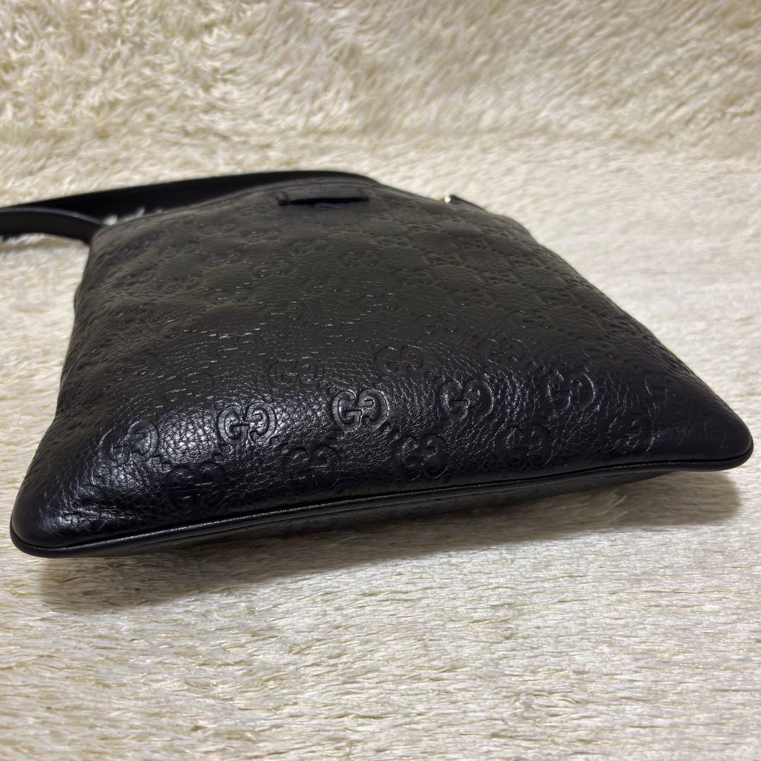 522✨GUCCI✨グッチ ショルダーバッグ シマレザー GG柄 斜め掛け 黒