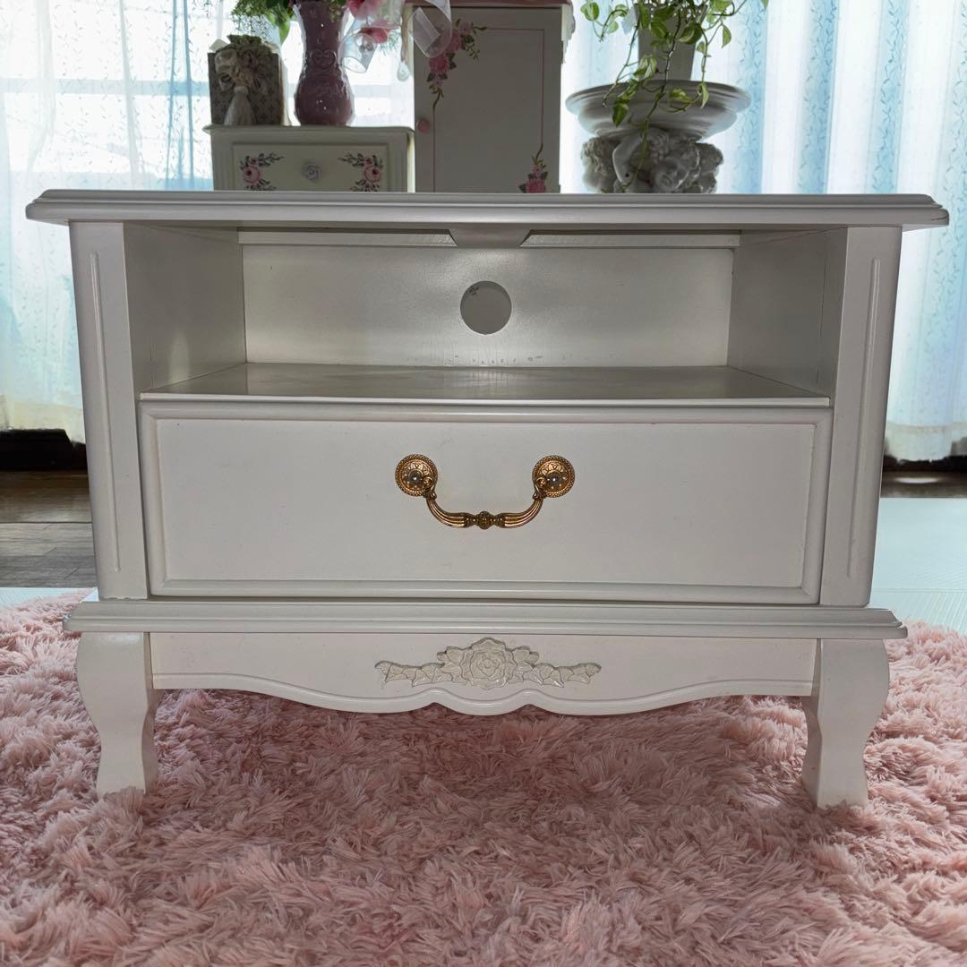 ロココ調 猫脚テレビ台 ホワイト コンパクトサイズ