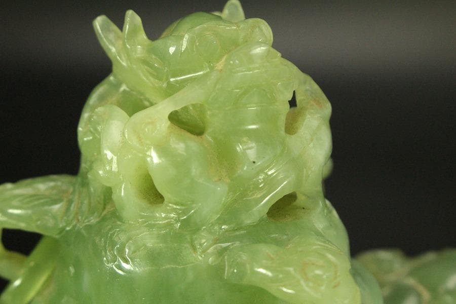 中国美術 玉石 緑石 香炉 台付(ZE497)