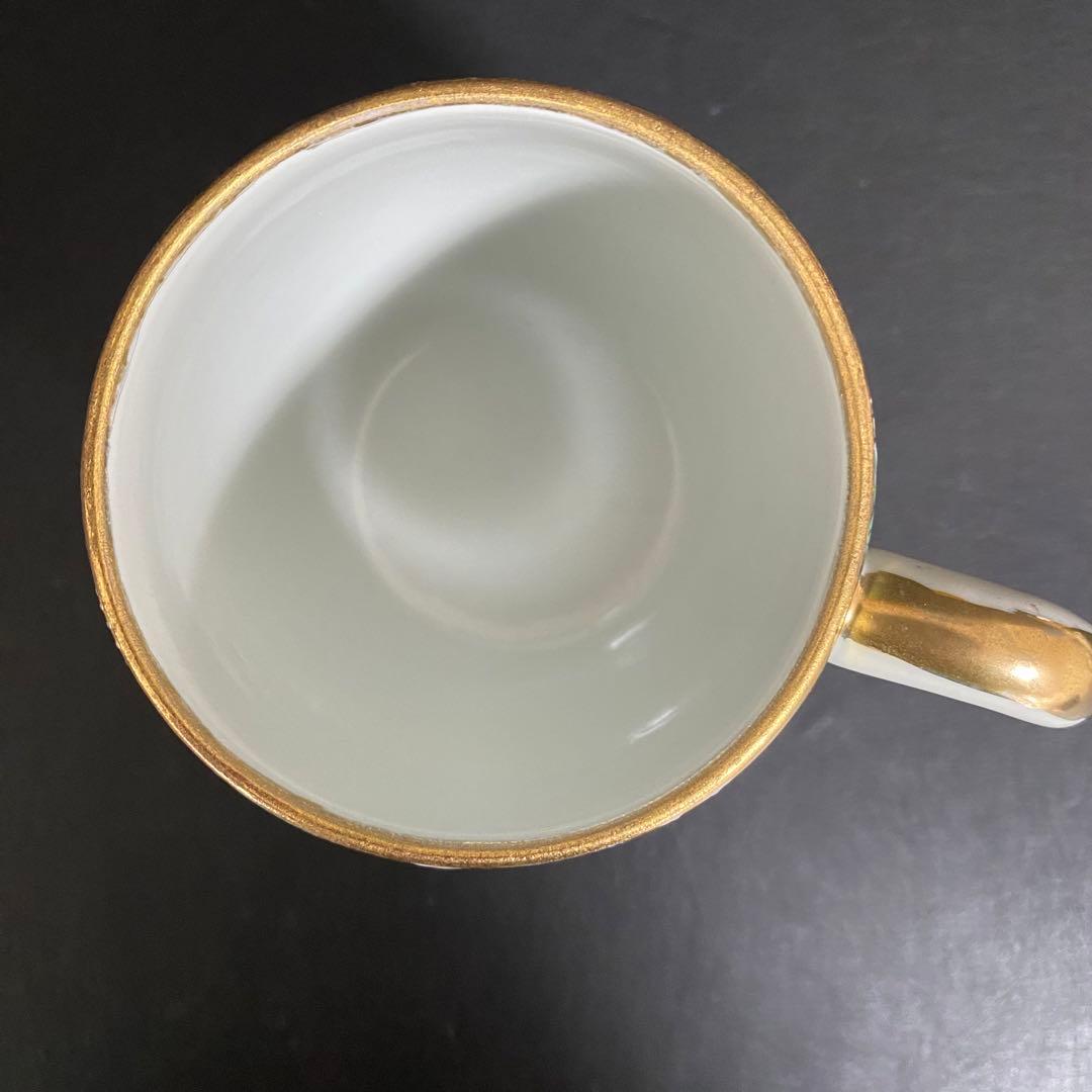 蔵出し昭和初期九谷焼 マグカップ 戦前輸出用 金彩色絵 花詰レトロ 希少