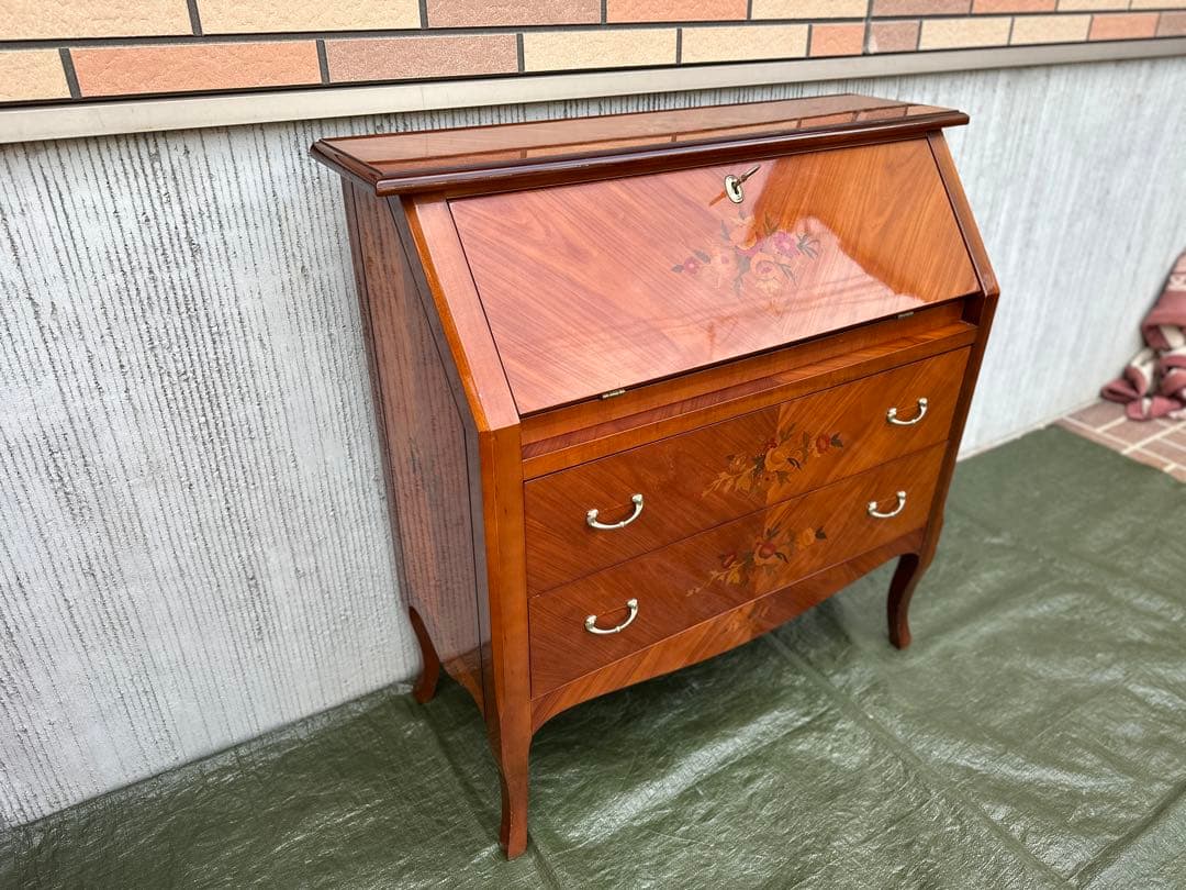 ライティングビューロー】イタリア 象嵌細工 猫足 アンティーク