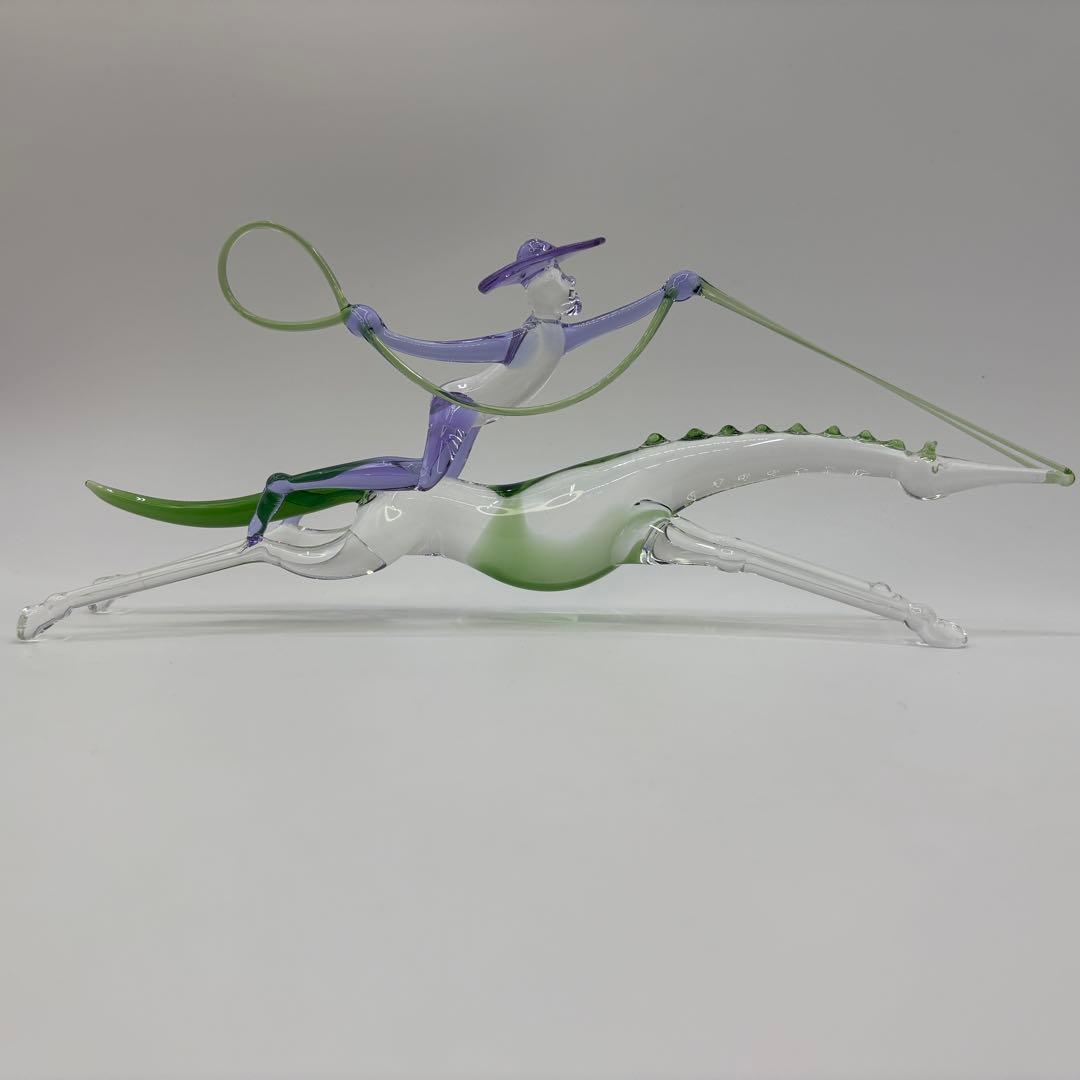 一点モノ ガラス工芸 馬 躍動感あふれるインテリア置物 カウボーイ 馬