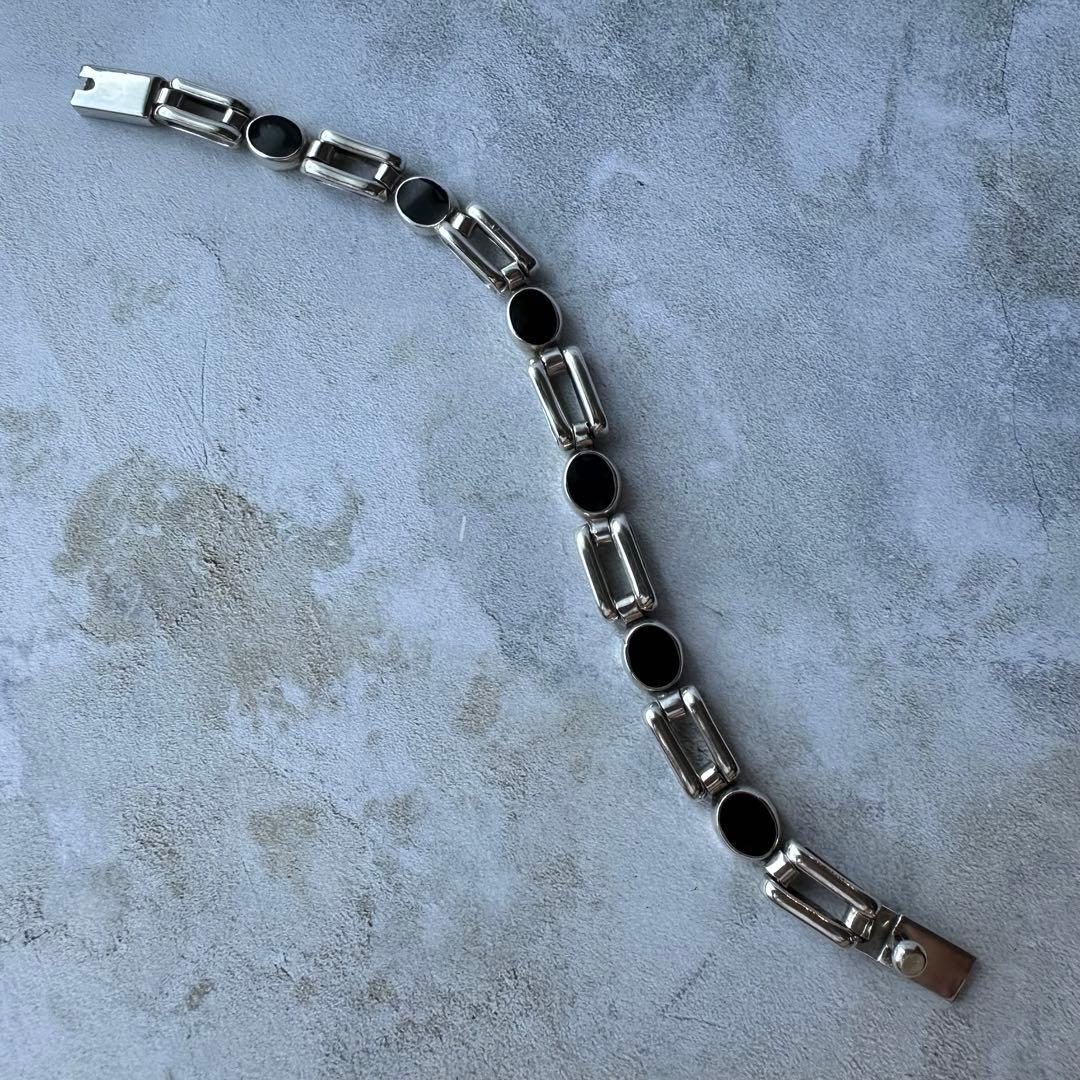 ヴィンテージ オニキスリンクブレスレット シルバー925 メキシコ製