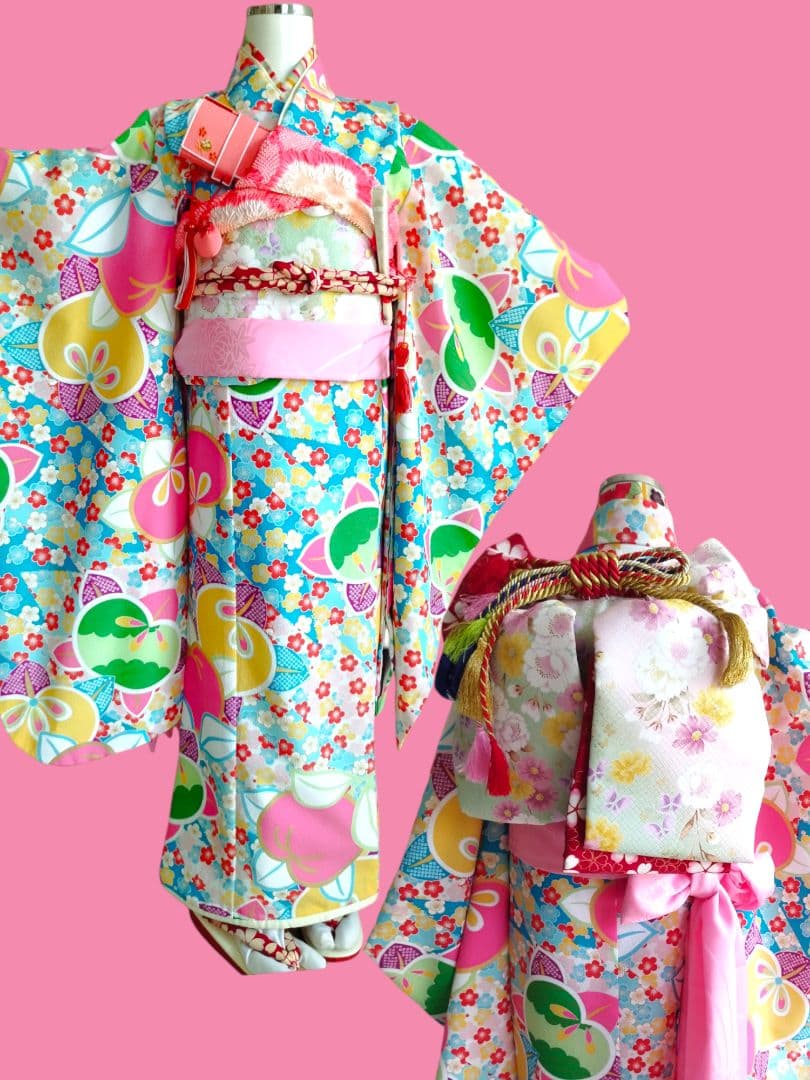 ブランドぷちぷり着物に友禅調の作り帯セット