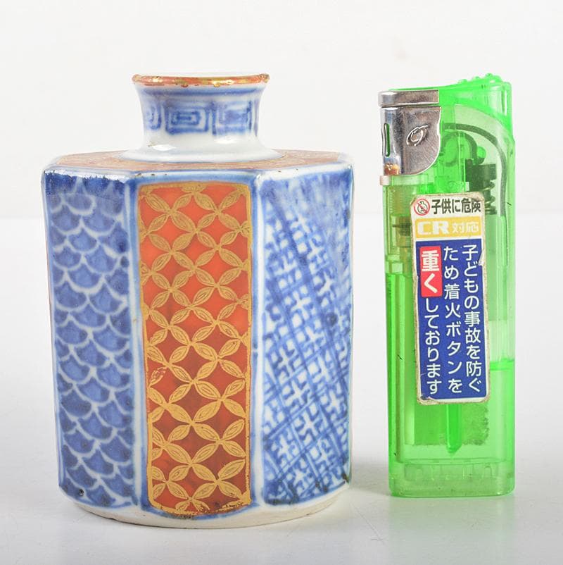 伊万里焼 古伊万里 色絵金彩 祥瑞鳳凰文 六角振出 時代箱付 V R6735