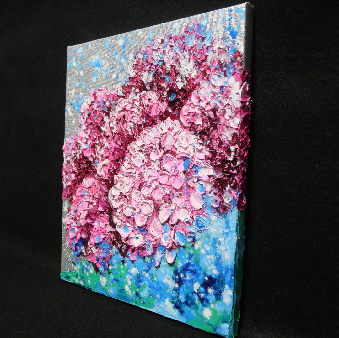 油絵 油彩 油彩画 絵画 絵 【梅雨に咲くピンクの紫陽花】