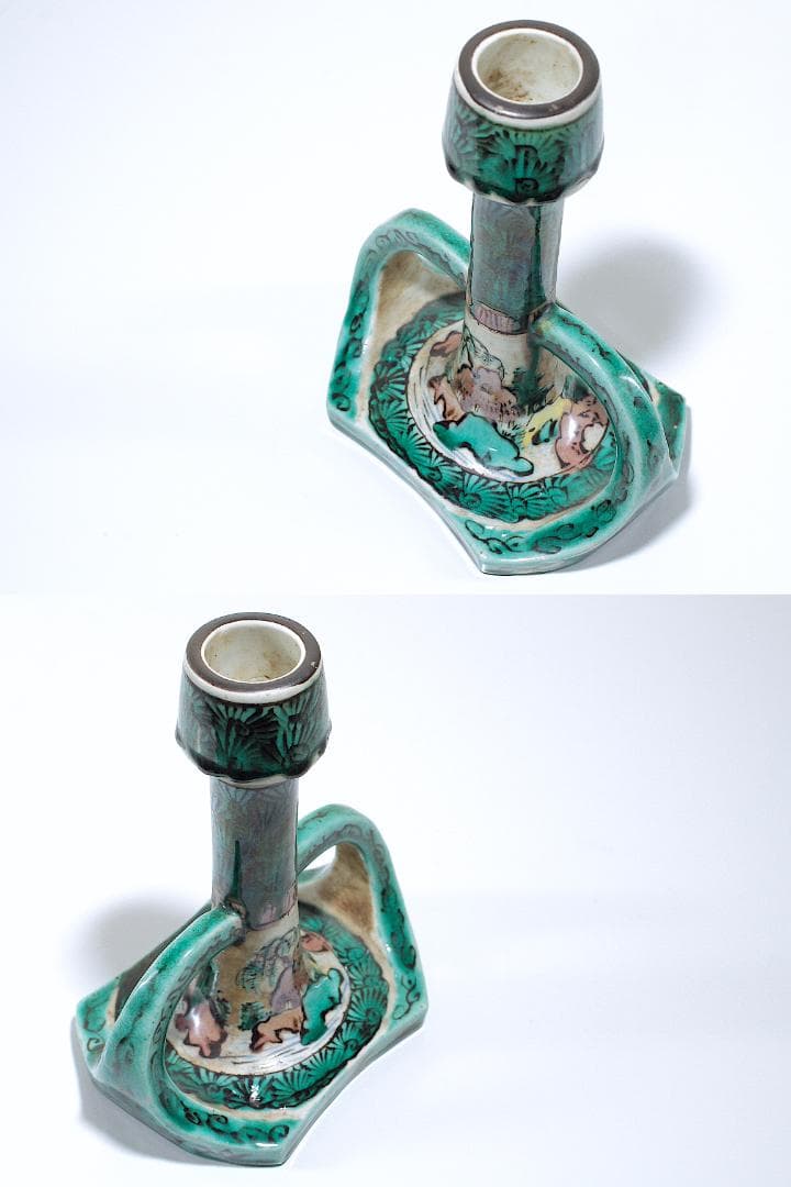 古九谷 青手 山水図 燭台