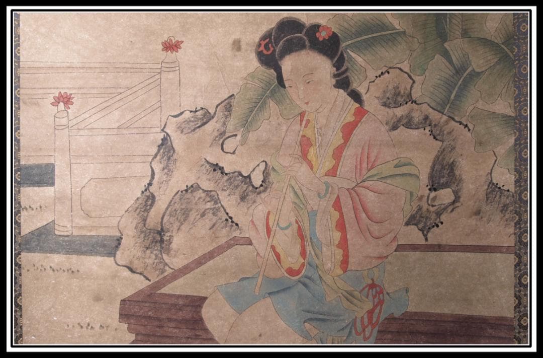 骨董掛け軸】美女図 肉筆保證 捲り 中国古美術 AK532A12-1