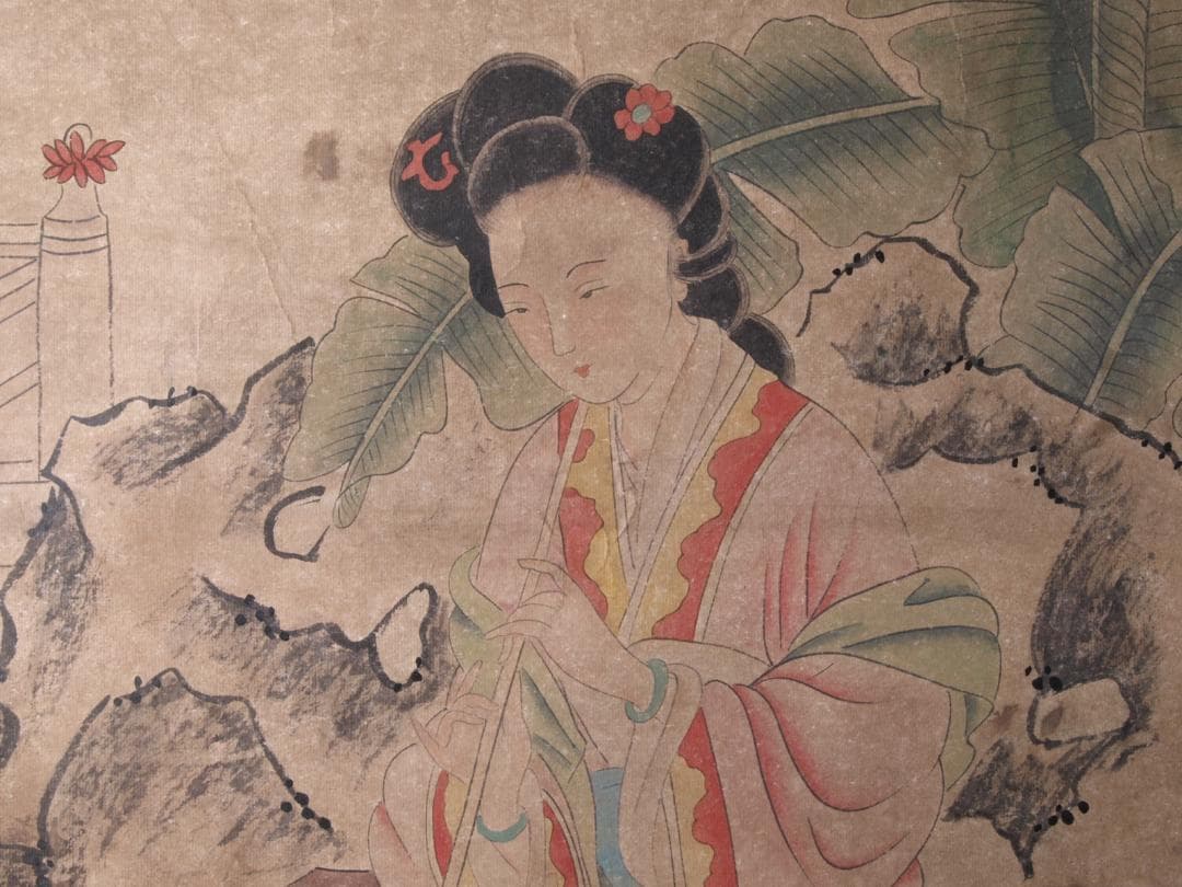 骨董掛け軸】美女図 肉筆保證 捲り 中国古美術 AK532A12-1