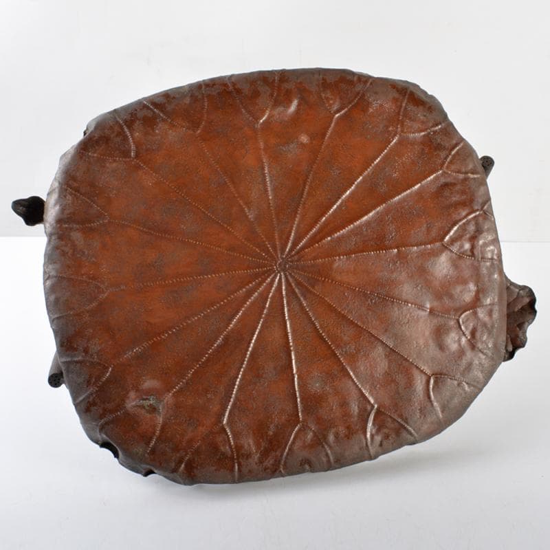 時代金工 古銅鎚出 蓮葉 持手菓子器 F R5996B