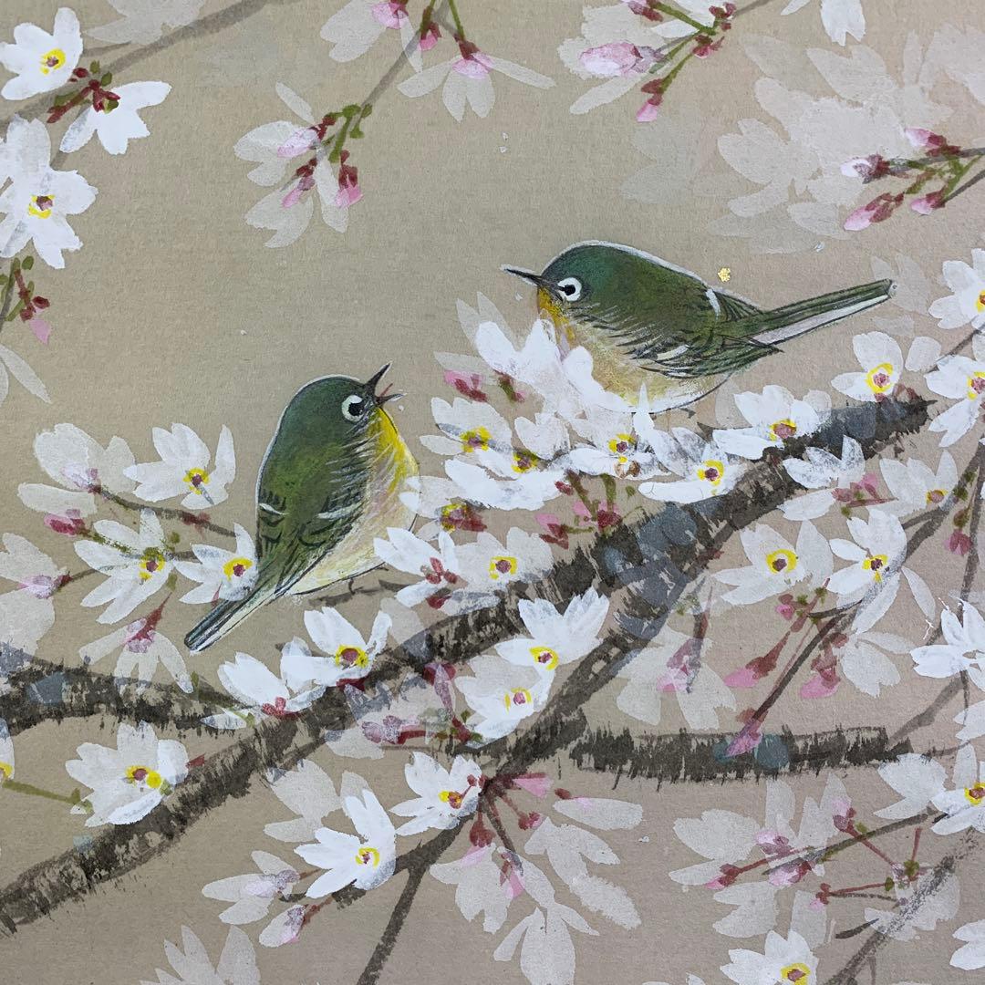 桜のマーチ様 掛け軸 田中松泉作 桜花小禽図 共箱 縁起物 花鳥 縁起物