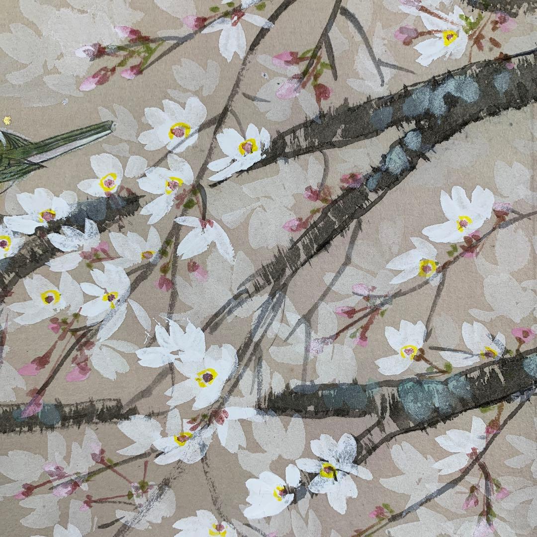 桜のマーチ様 掛け軸 田中松泉作 桜花小禽図 共箱 縁起物 花鳥 縁起物