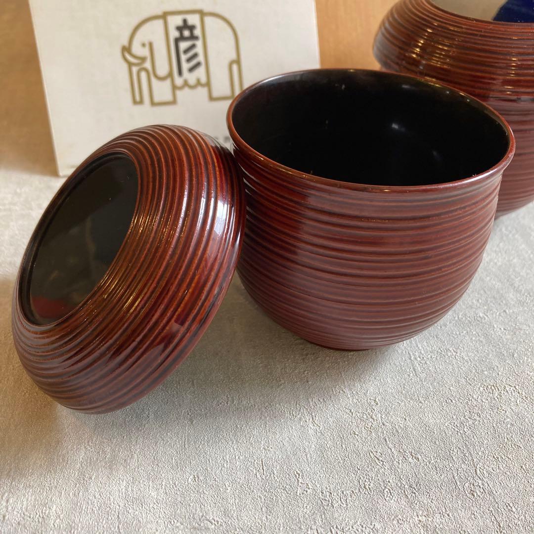 平安象彦 河太郎碗 吸物碗 溜塗　5客セット