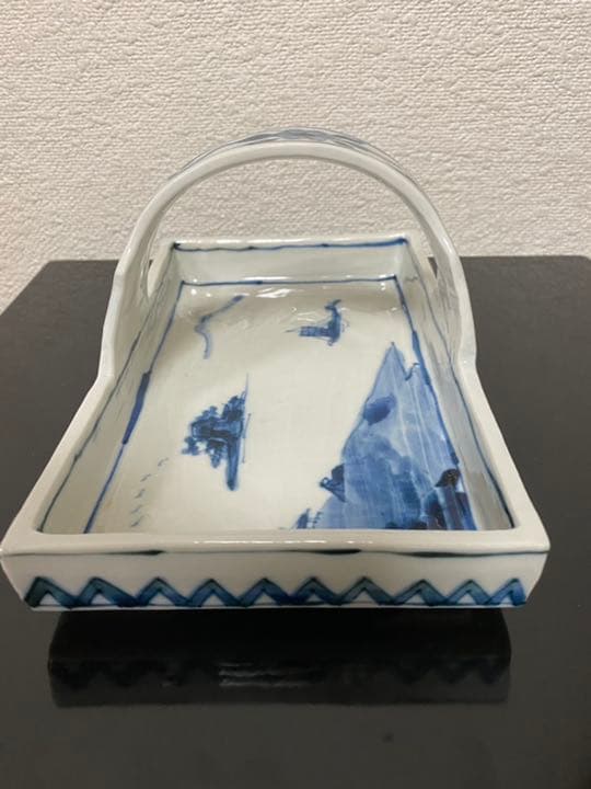 福珠窯 福田雅夫「白磁手付山水染付鉢」 茶道具