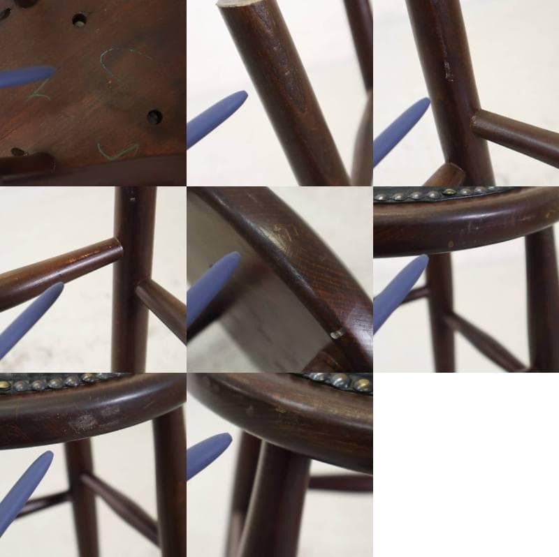 ルーマニア製 ハイスツール ビーチ材 ブラック PVCレザー 錨打ち 3