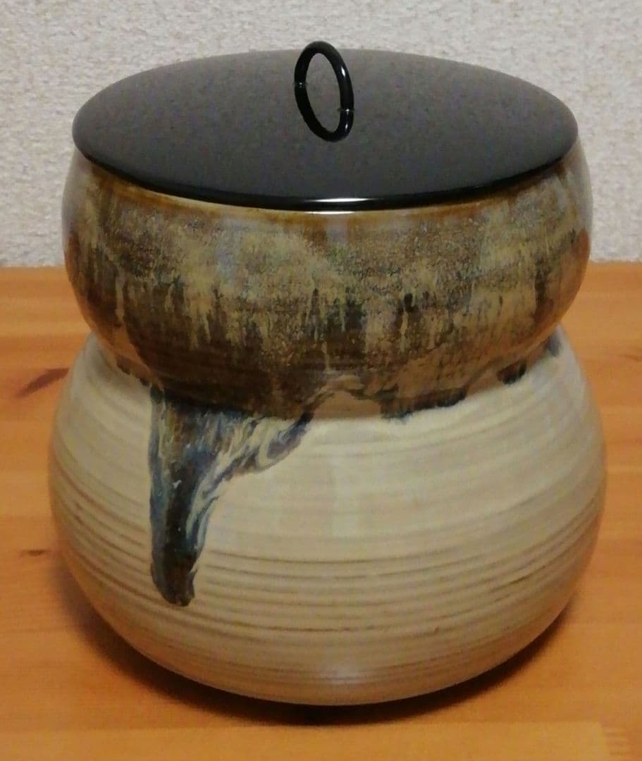 而妙斎書付味楽作高取焼銘『福寿』瓢形水指共箱茶道具