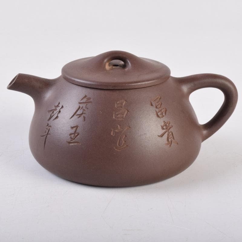 中国　寅春銘　紫砂　朱泥　漢詩刻　急須　茶壷　M　R8982