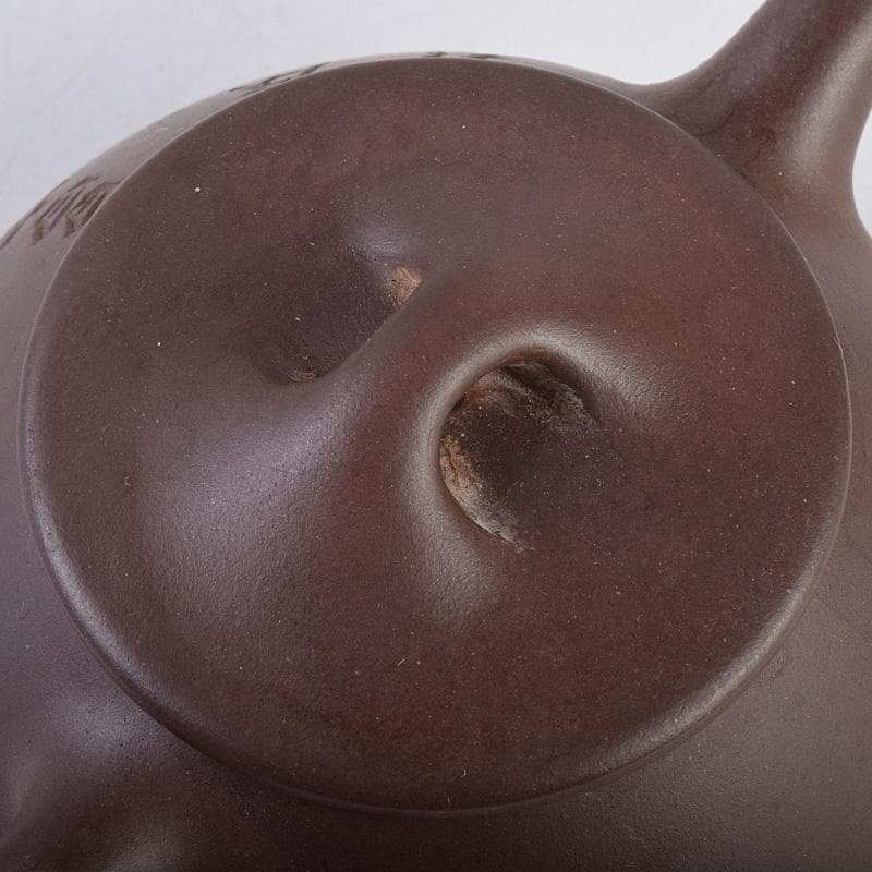 中国　寅春銘　紫砂　朱泥　漢詩刻　急須　茶壷　M　R8982