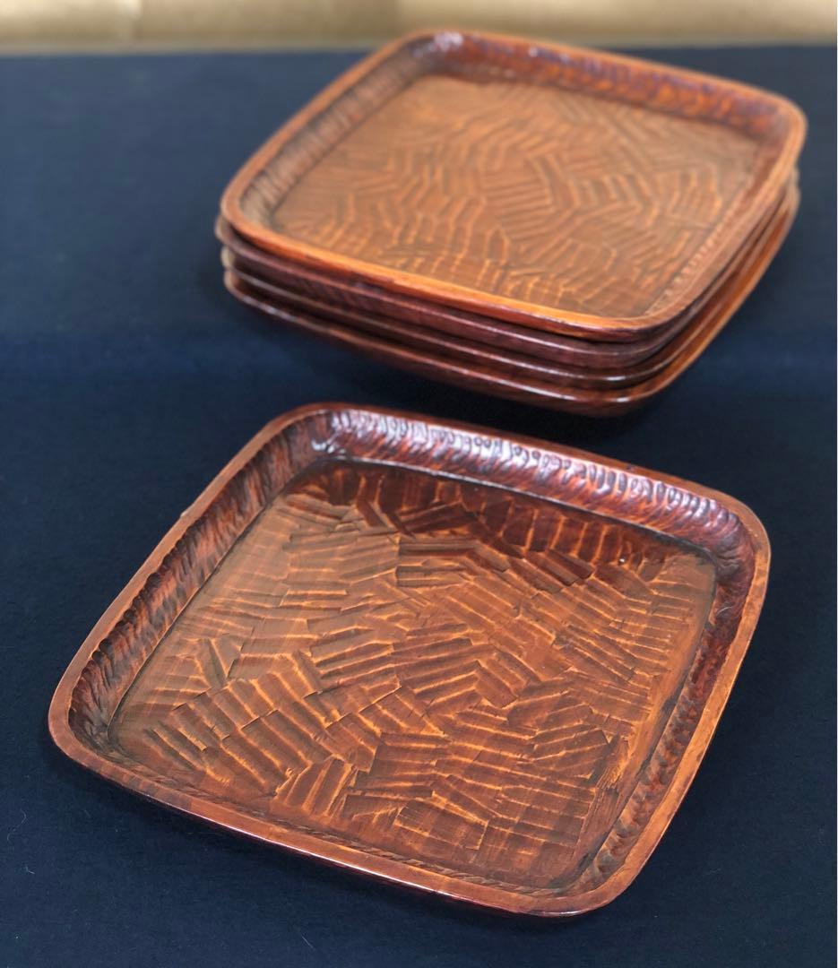 R》伝統工芸 讃岐彫 吸物膳5客 小膳 刳抜 260121き