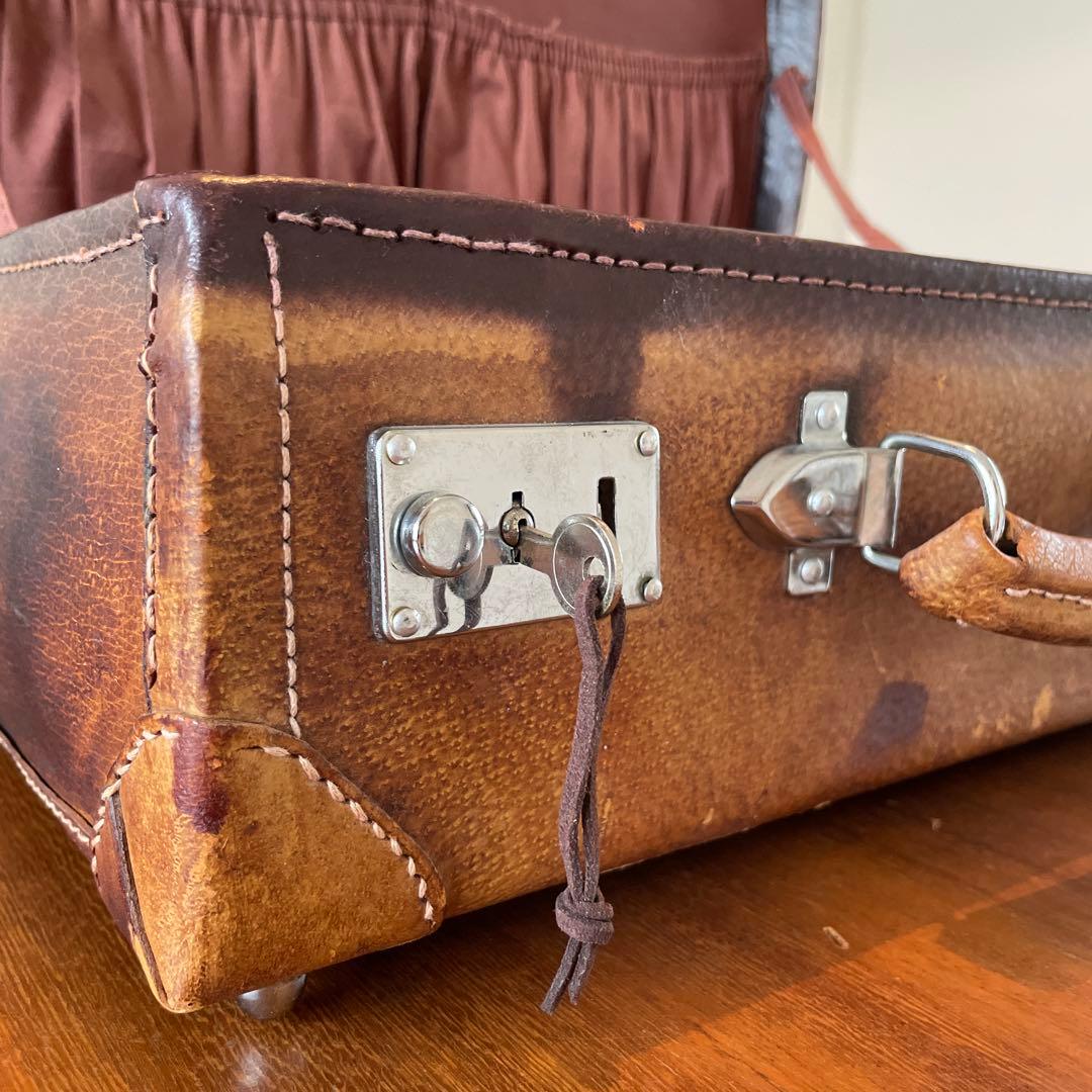 アンティーク トランク 鍵付き ケース レザー 本革 バッグ カバン 鞄
