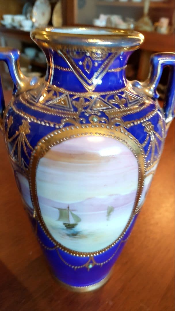 オールドノリタケ#アンティーク#食器#花瓶#コバルトブルー#金盛り