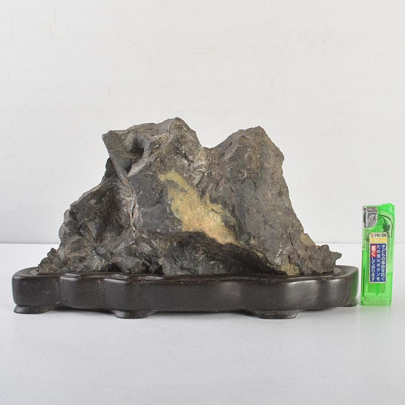 天然石 鑑賞石 菊花石 置物 重さ約1.7kg 唐木台付 V R6819