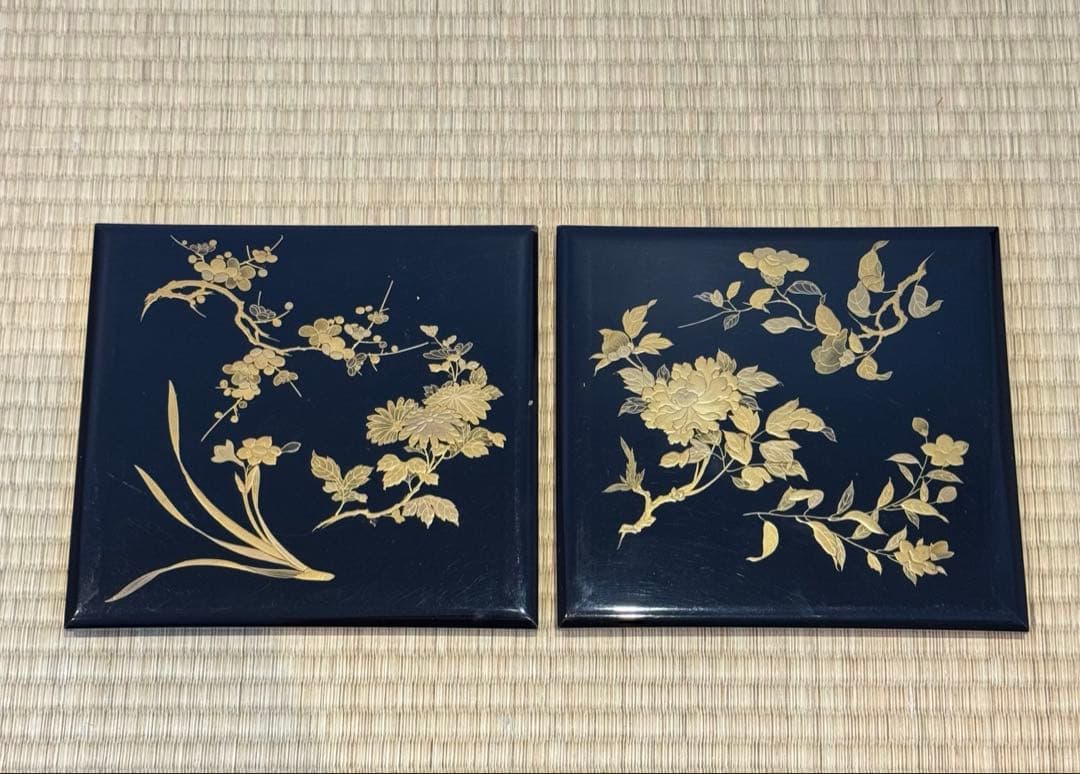 時代漆器 研ぎ出し草花蒔絵 五段重箱 二枚蓋 木瓜紋 保管箱 漆