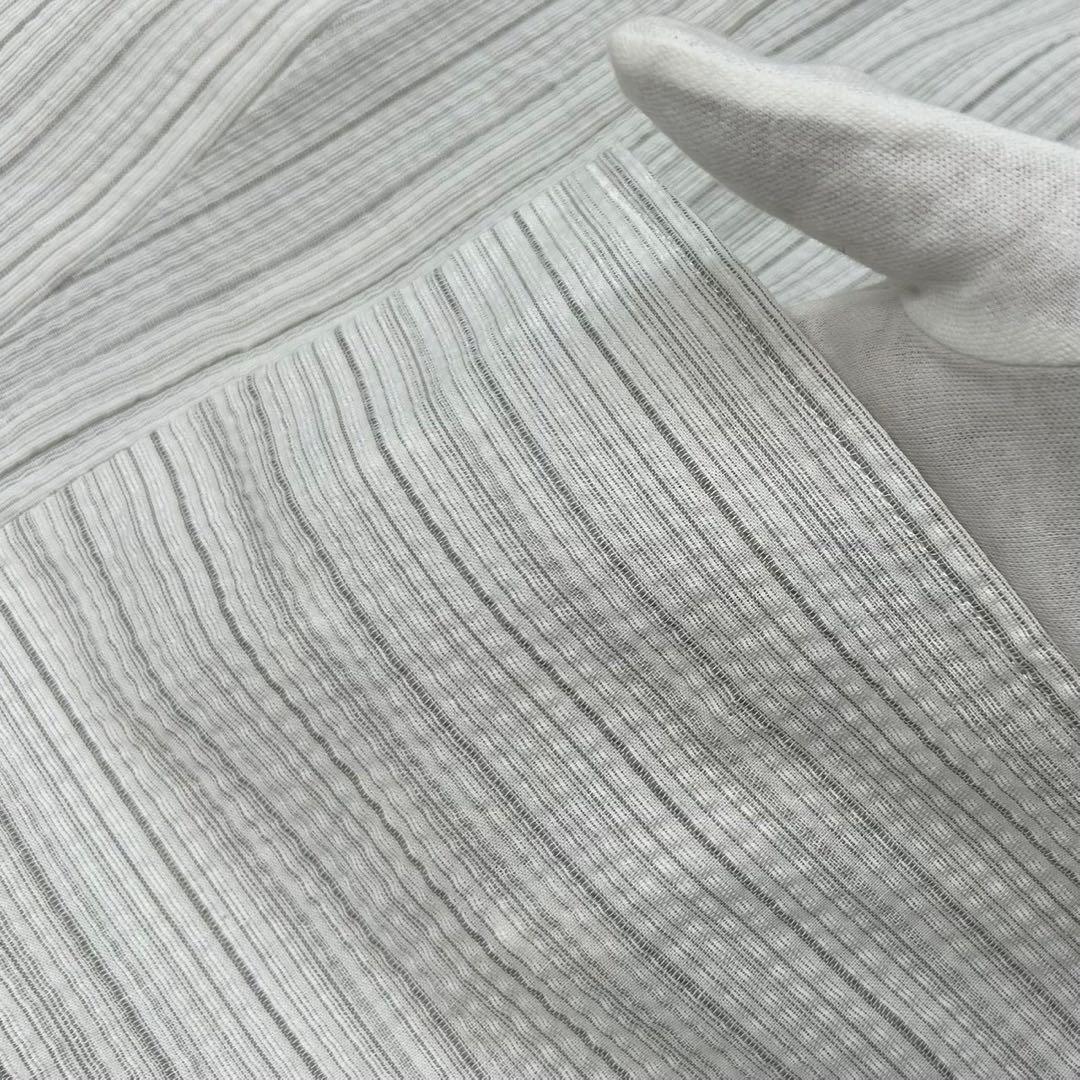 古典しじら織　浴衣　綿　粋な夏着物　縞柄　献上帯 半幅帯白　2点　0810⑪