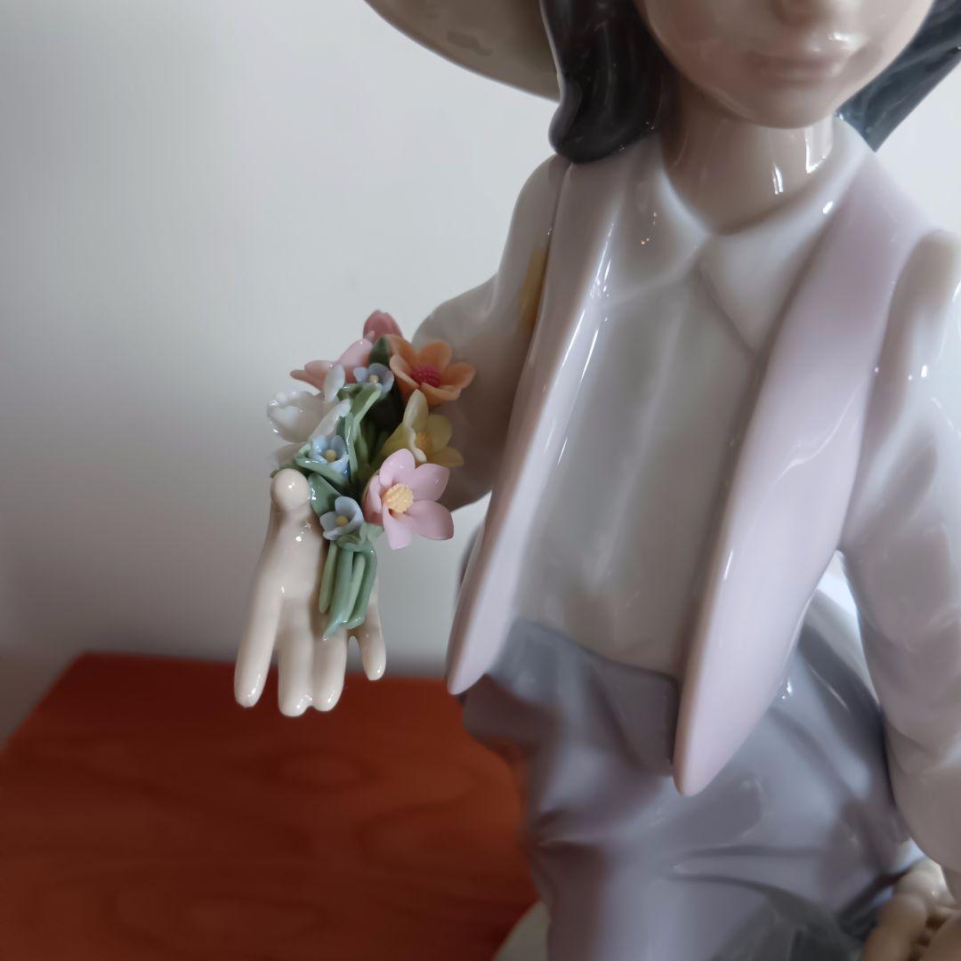 LLADRO リヤドロ フィギュリン 大型 女性 犬 花籠 美品