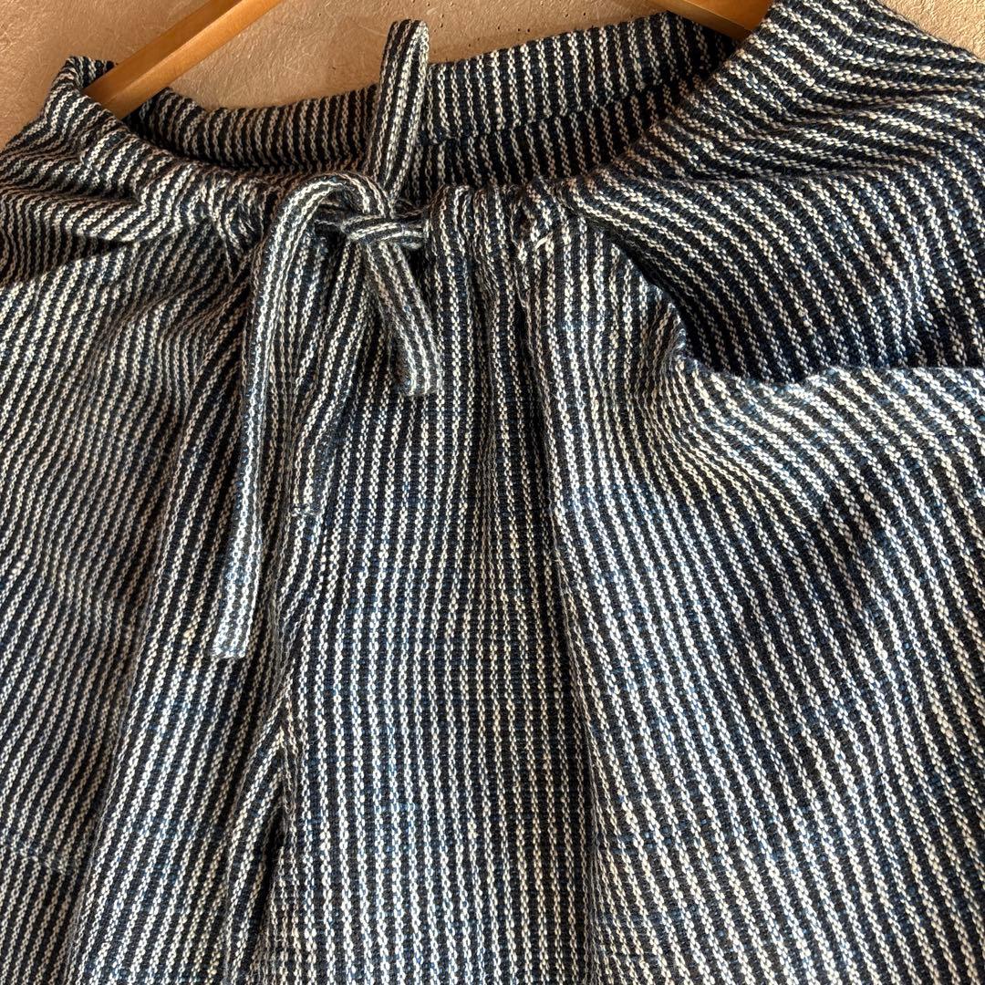 うさとの服 usaato ヘンプコットン 藍染めボーダー ストレートパンツ美