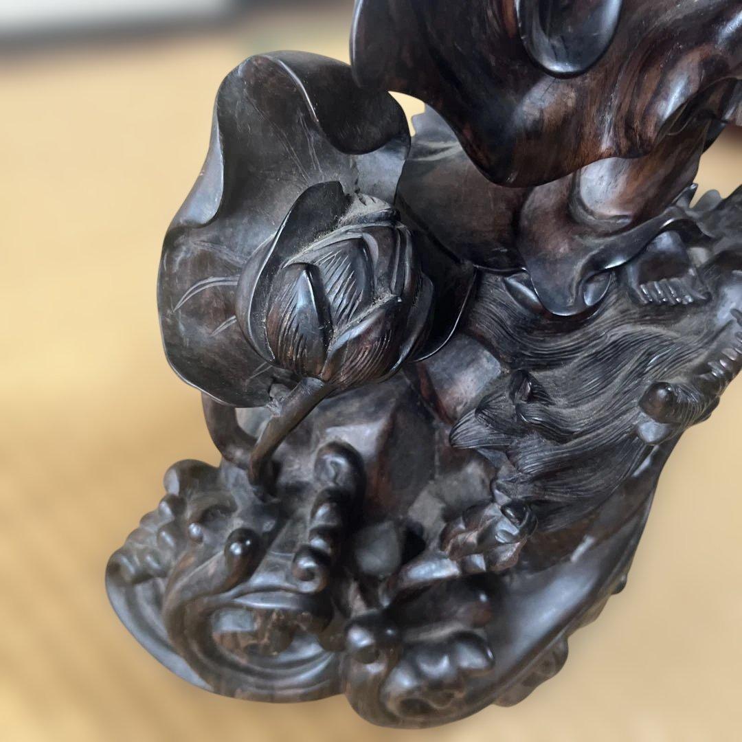 お値下げ】木彫 観音菩薩 木製 龍 彫刻 仏像 天女 置物 オブジェ