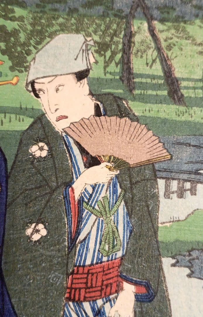 浮世絵版画、江戸自慢三十六興深川八まん牡丹、二代広重景色