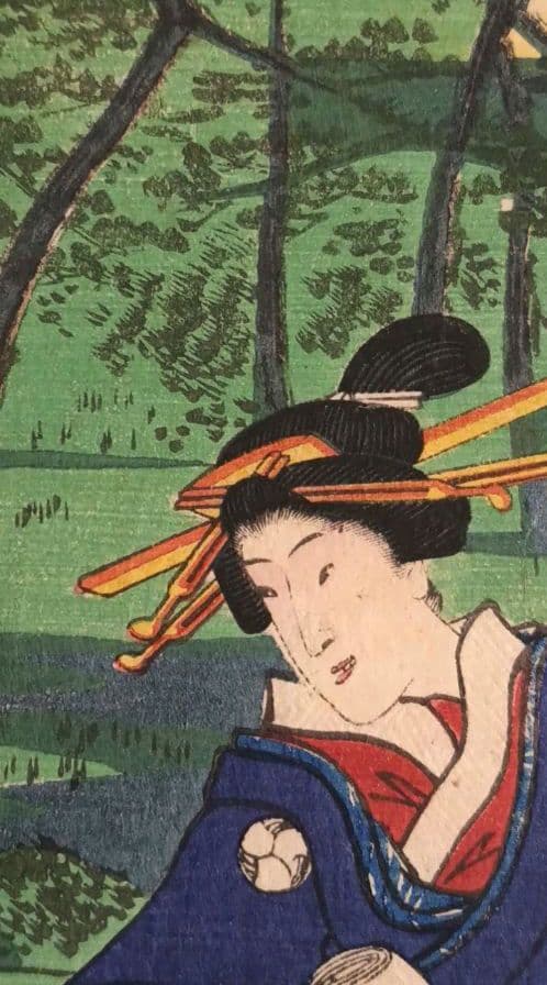 浮世絵版画、江戸自慢三十六興深川八まん牡丹、二代広重景色