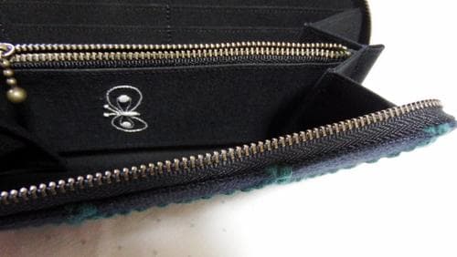 未使用　濃紺✕緑　タンバリン生地　ミナペルホネン　ハンドメイド作家様　長財布