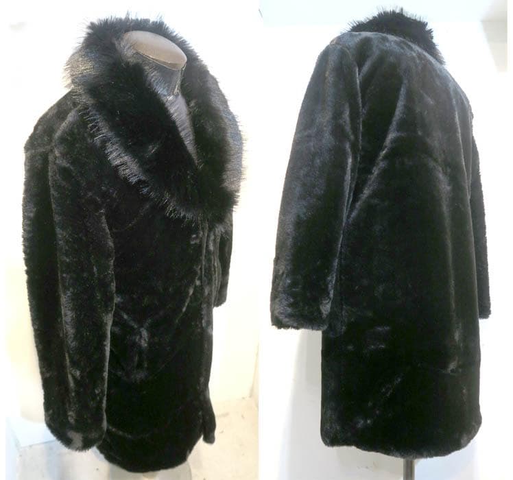 4XL ファーコート ショール襟 黒 ブラック 毛皮 パンク ロック ロカビリー