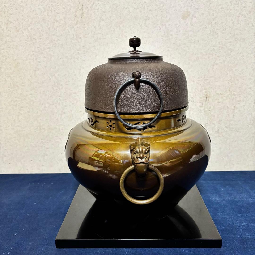 人間国宝高橋敬典/風炉/茶釜 /唐銅鬼面風炉/風炉釜/野々田電熱器/敷板/
