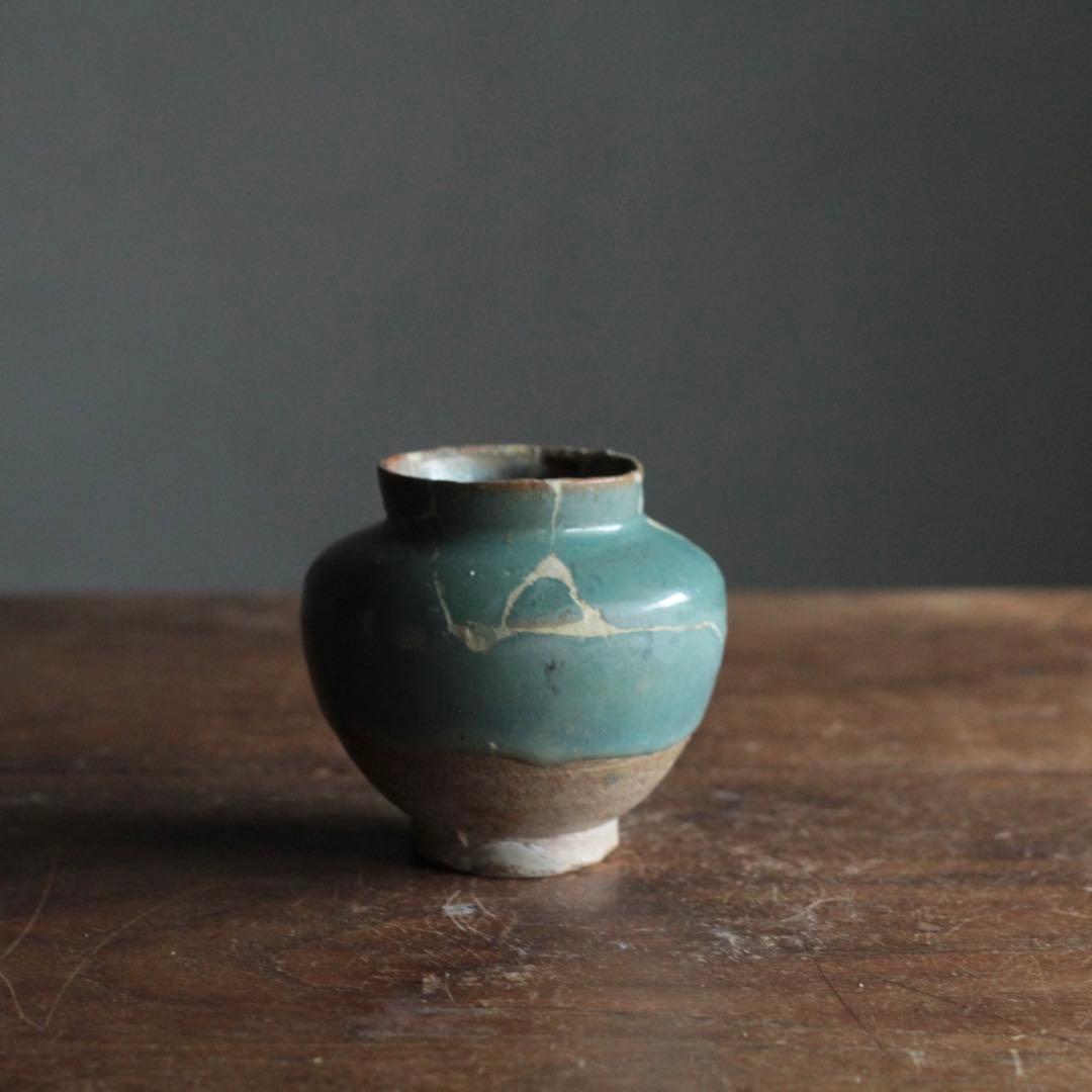 緑釉 唐津 小壺 17世紀後半頃 古美術 古道具 古唐津 アンティーク