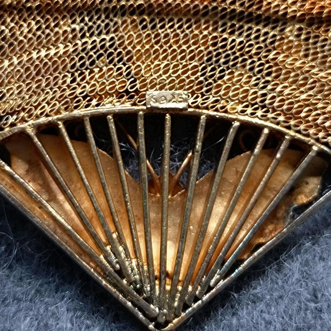 希少】七宝焼 透かし扇 銀線細工 ブローチ