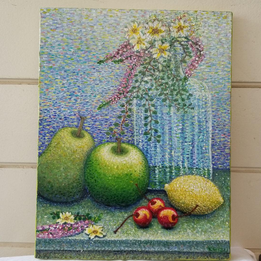 油絵　まろん　点で描いた静物 油絵 まろん様専用 点で描いた静物