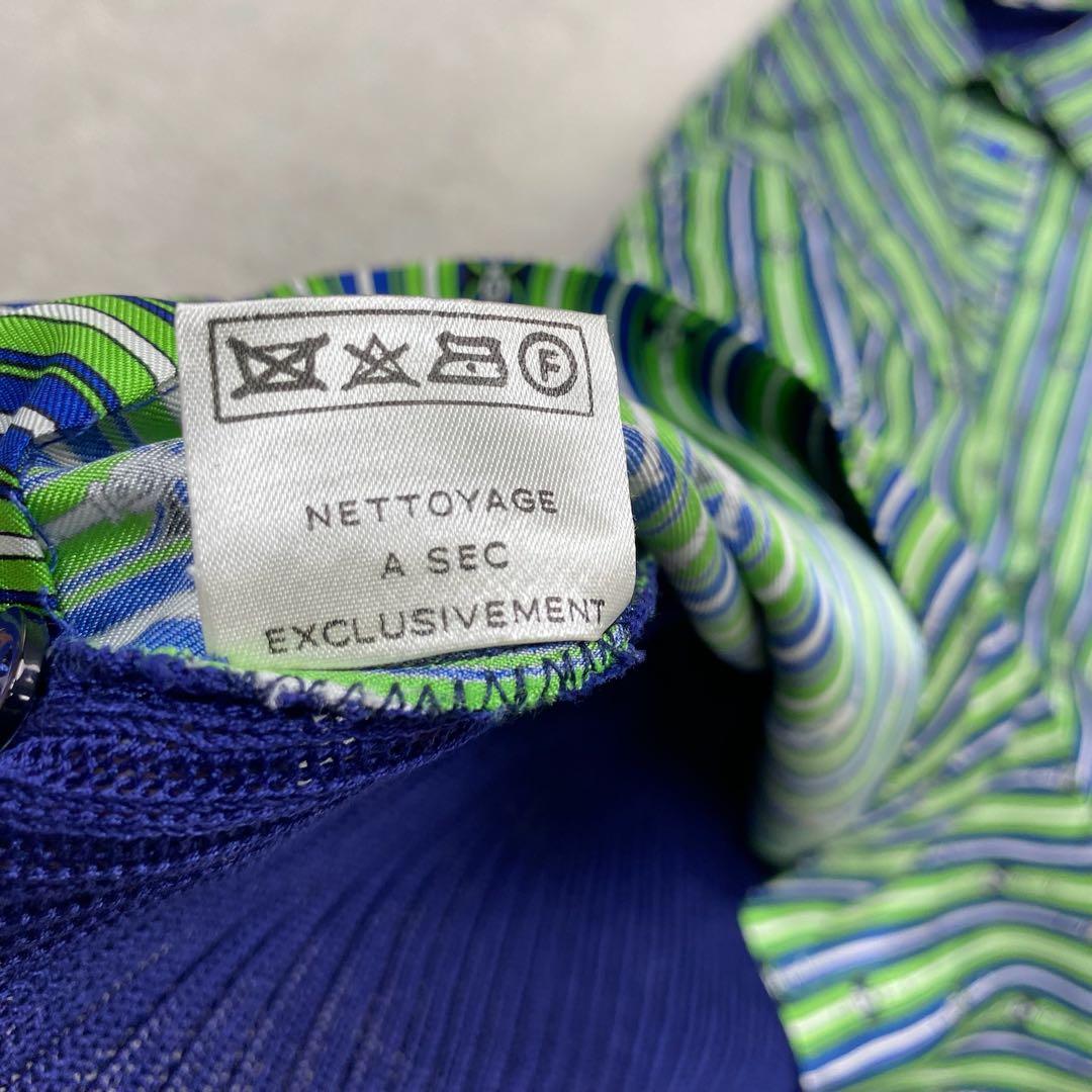 80s HERMES エルメス　ニット切り替えシャツ　ハーフボタン　シルク