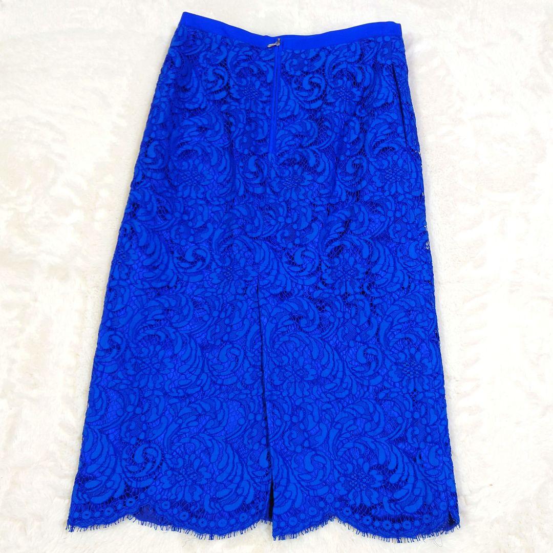 ドゥロワー DRAWER レース スカート ブルー 裏地 シルク 定価9.6万