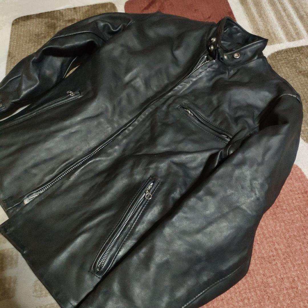 ク*ン様 人気定番Schot641t立ち襟シングルライダースジャケット 36交換