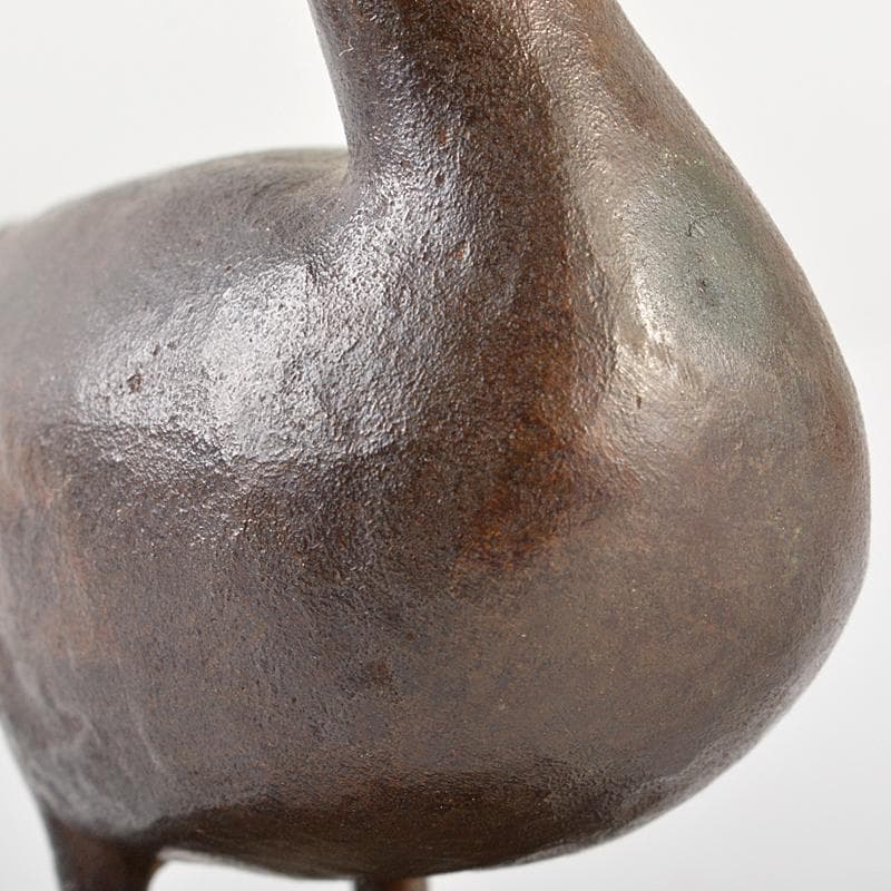 帝国美術院会員　藤井浩裕作　ブロンズ　口廣鴨　置物　共箱　D　R5968