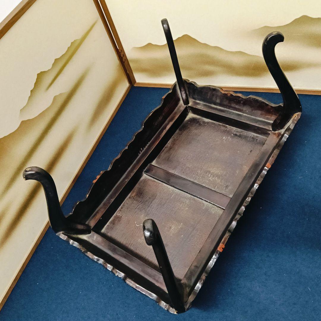 金燕様専用AN18 時代物 木製漆 平卓 漆絵巻 螺鈿 花台 香炉台